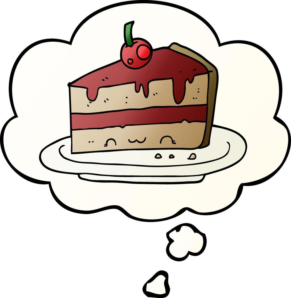 cartoon cake and thought bubble in smooth gradient style vector