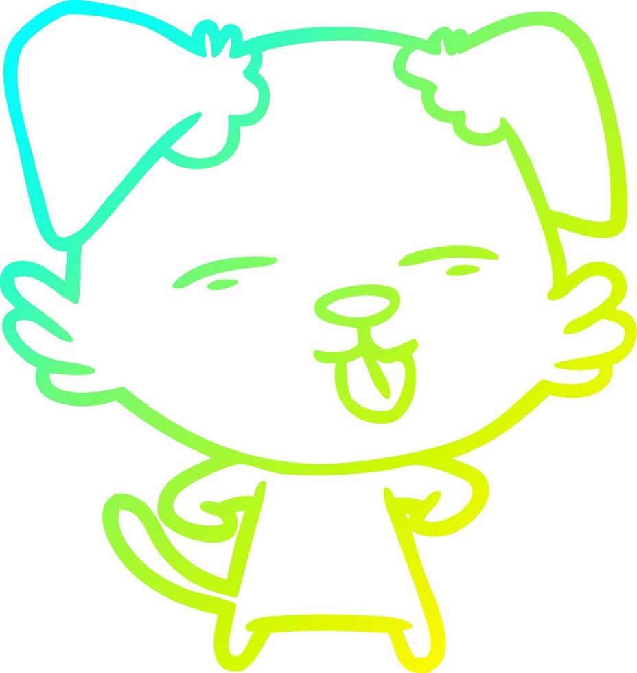 cold gradient line drawing cartoon dog sticking out tongue vector