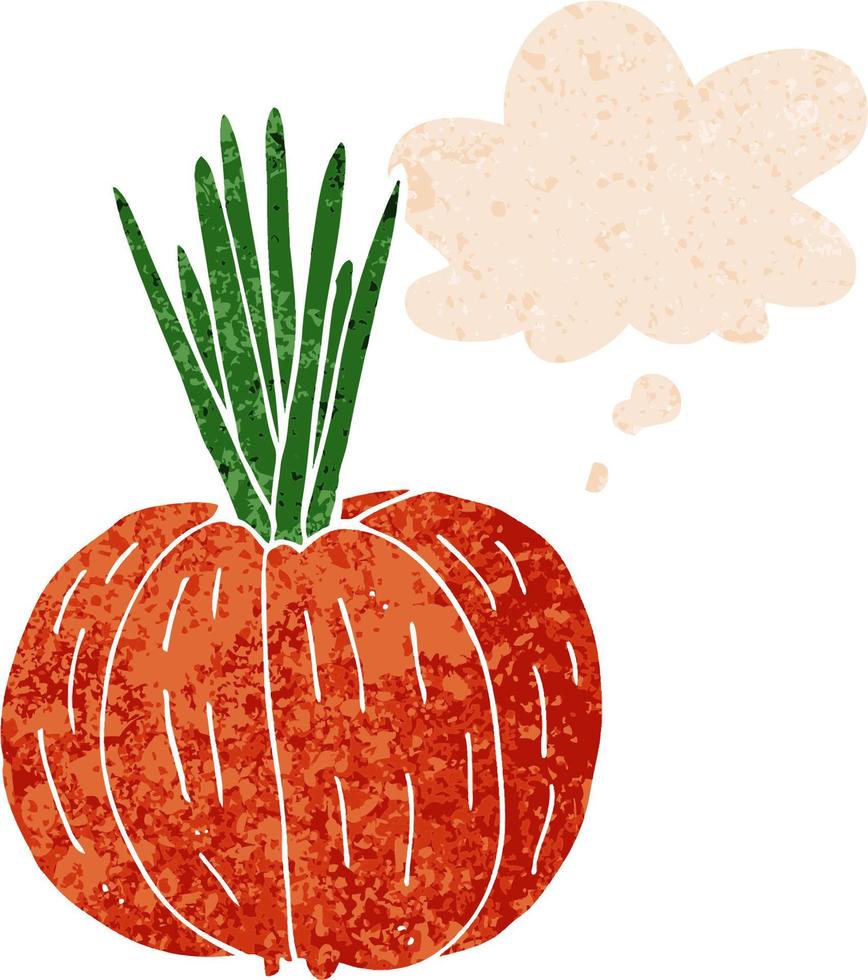cartoon vegetable and thought bubble in retro textured style vector