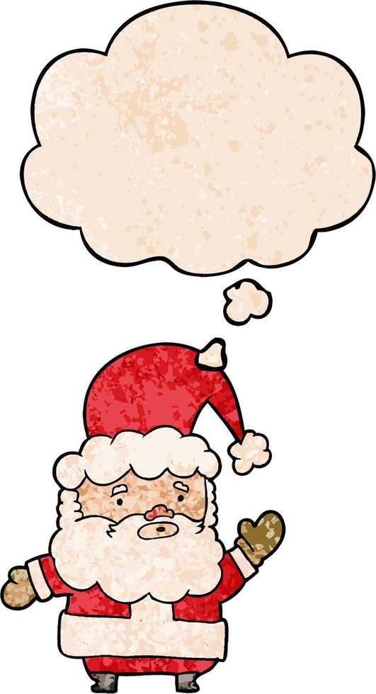 cartoon santa claus and thought bubble in grunge texture pattern style vector