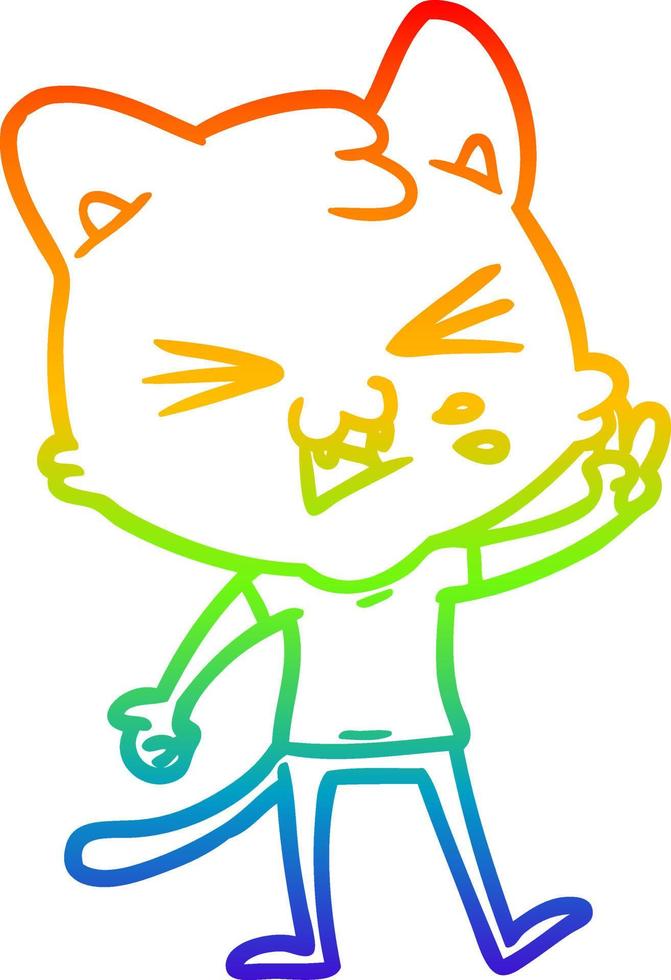 rainbow gradient line drawing cartoon cat hissing vector