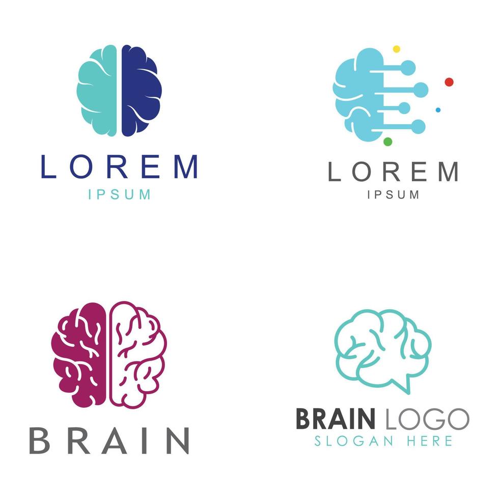 logotipo del cerebro. logotipo del cerebro con combinación de tecnología y células nerviosas de la parte del cerebro, con plantilla de ilustración vectorial de concepto de diseño. vector