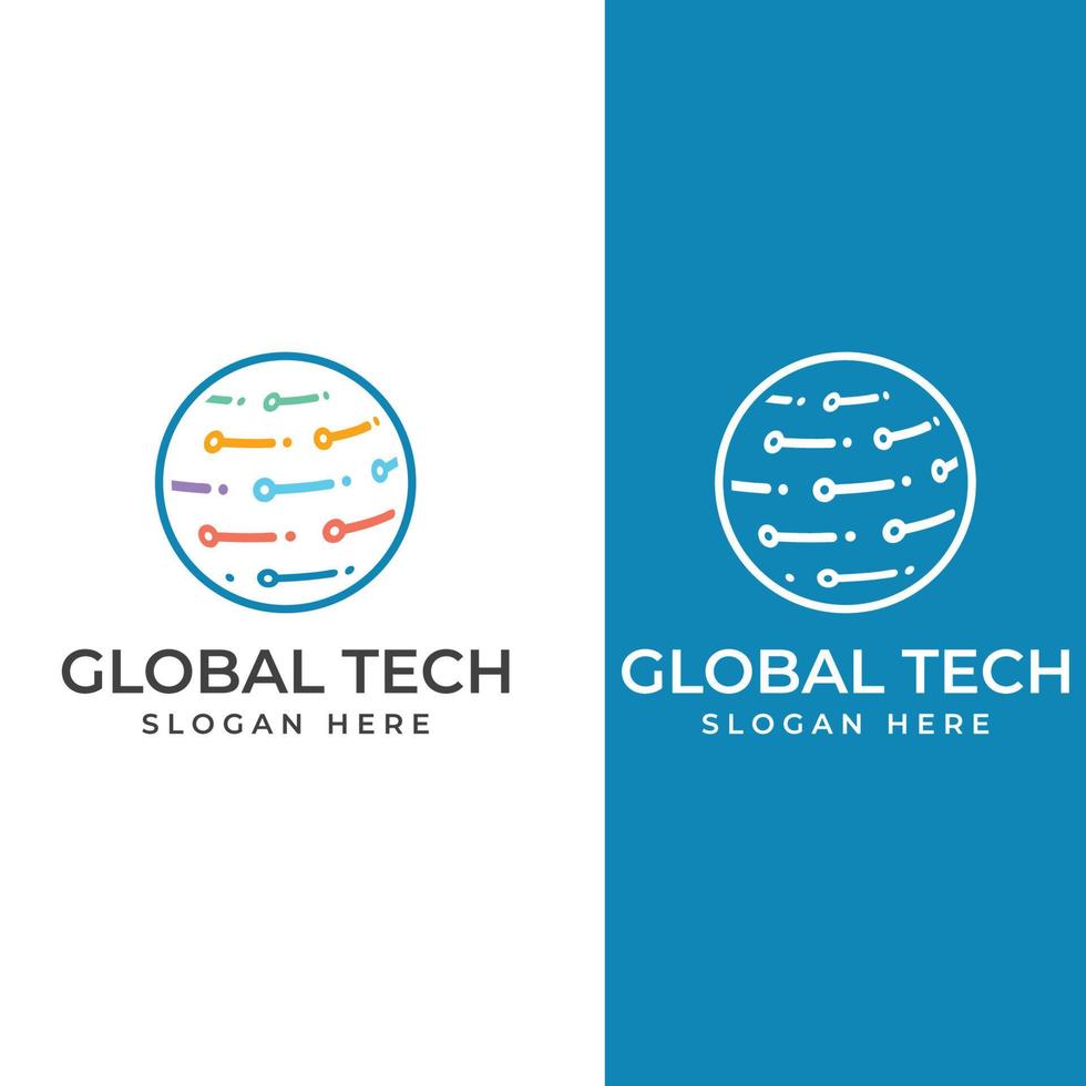 Modern digital tech world logo, global or tech planet, and digital tech protection. Logo with concept vector illustration template.