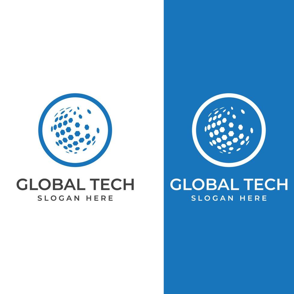 Modern digital tech world logo, global or tech planet, and digital tech protection. Logo with concept vector illustration template.