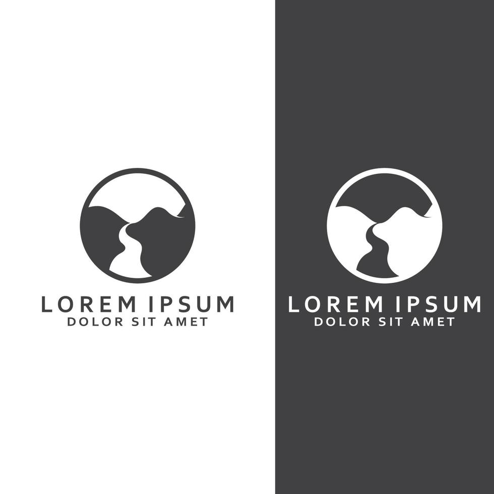 Logos of rivers, creeks, riverbanks and streams. River logo with combination of mountains and farmland with concept design vector illustration template.