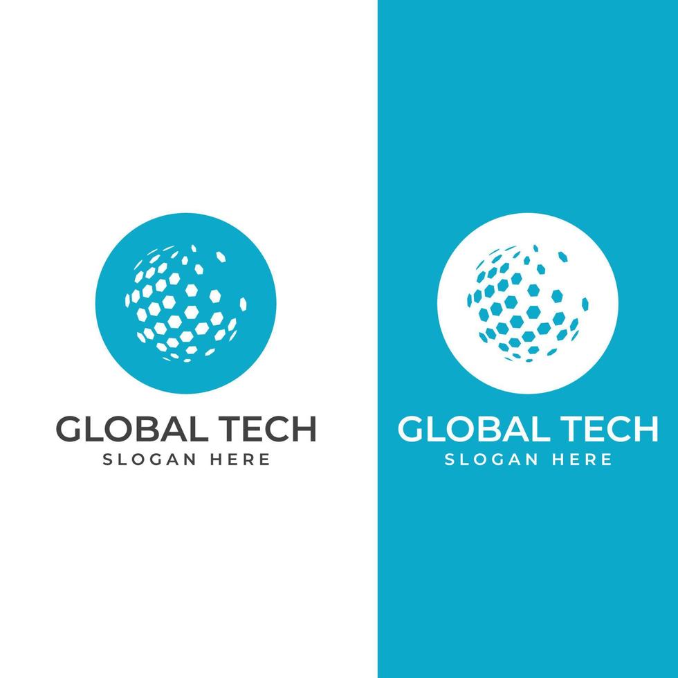 Modern digital tech world logo, global or tech planet, and digital tech protection. Logo with concept vector illustration template.