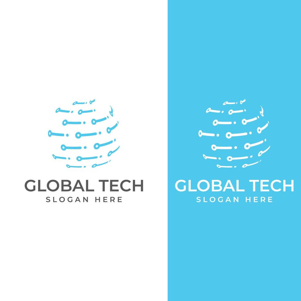 Modern digital tech world logo, global or tech planet, and digital tech protection. Logo with concept vector illustration template.