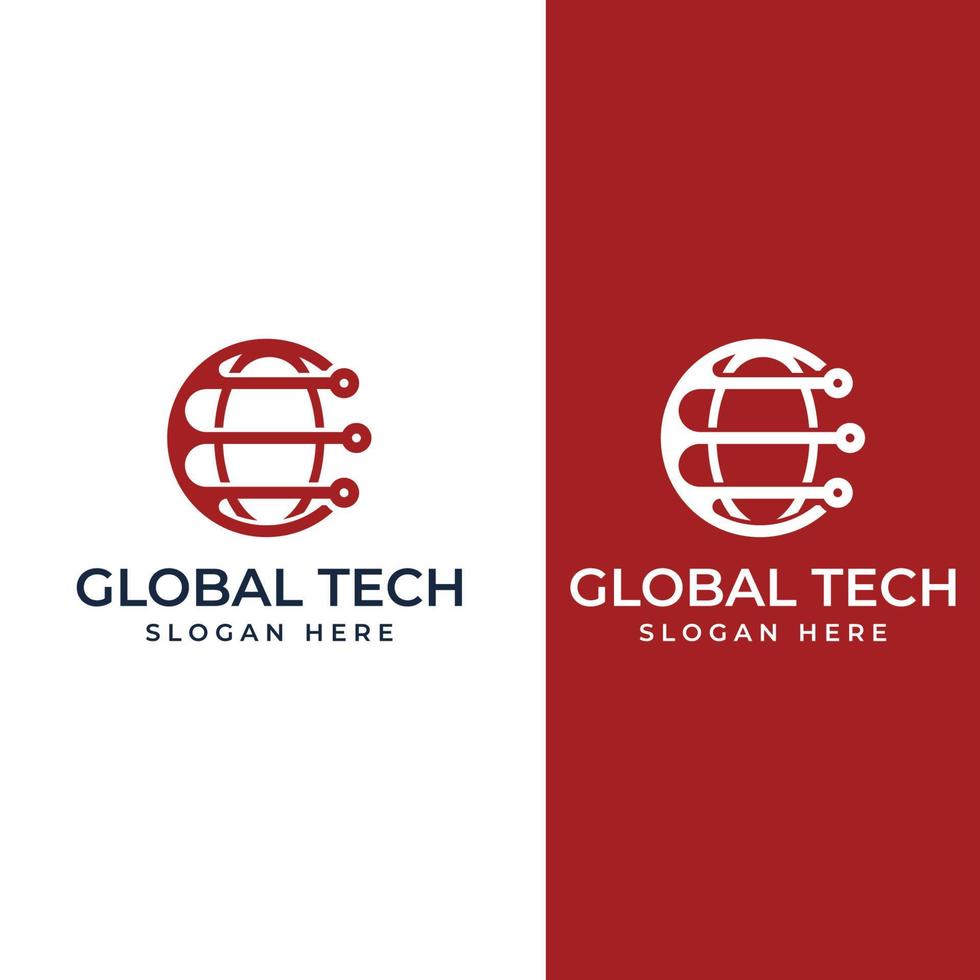 Modern digital tech world logo, global or tech planet, and digital tech protection. Logo with concept vector illustration template.