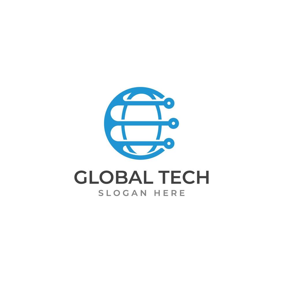 logotipo mundial de tecnología digital moderna, planeta global o tecnológico y protección de tecnología digital. logotipo con plantilla de ilustración de vector de concepto.