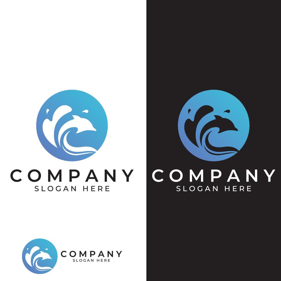 Dolphin logo. Dolphin jumping on the waves of sea or beach. With vector illustration editing.