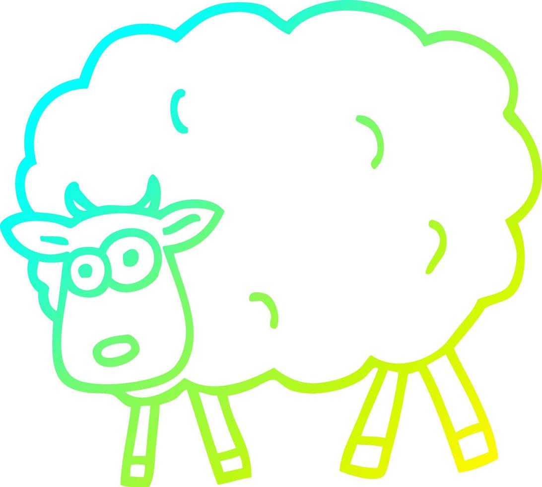 línea de gradiente frío dibujo ovejas de dibujos animados vector