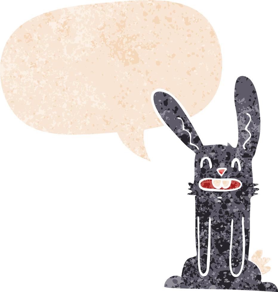 cartoon rabbit and speech bubble in retro textured style vector