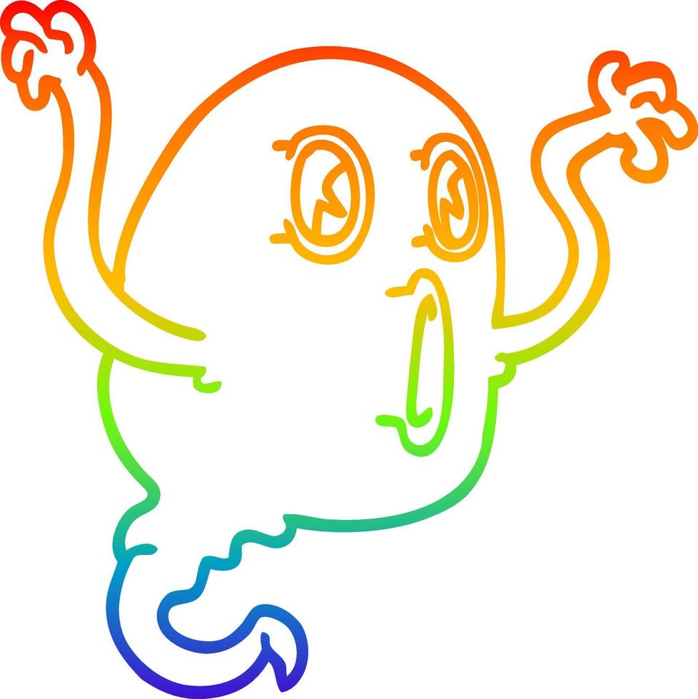 fantasma de dibujos animados de dibujo de línea de degradado de arco iris vector