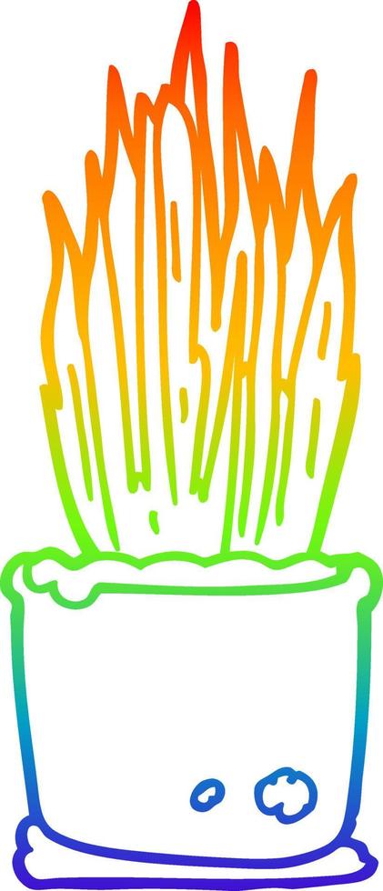 rainbow gradient line drawing cartoon house plant vector