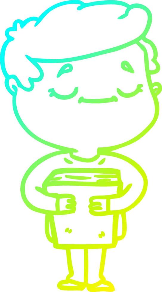 cold gradient line drawing cartoon peaceful man carrying book vector