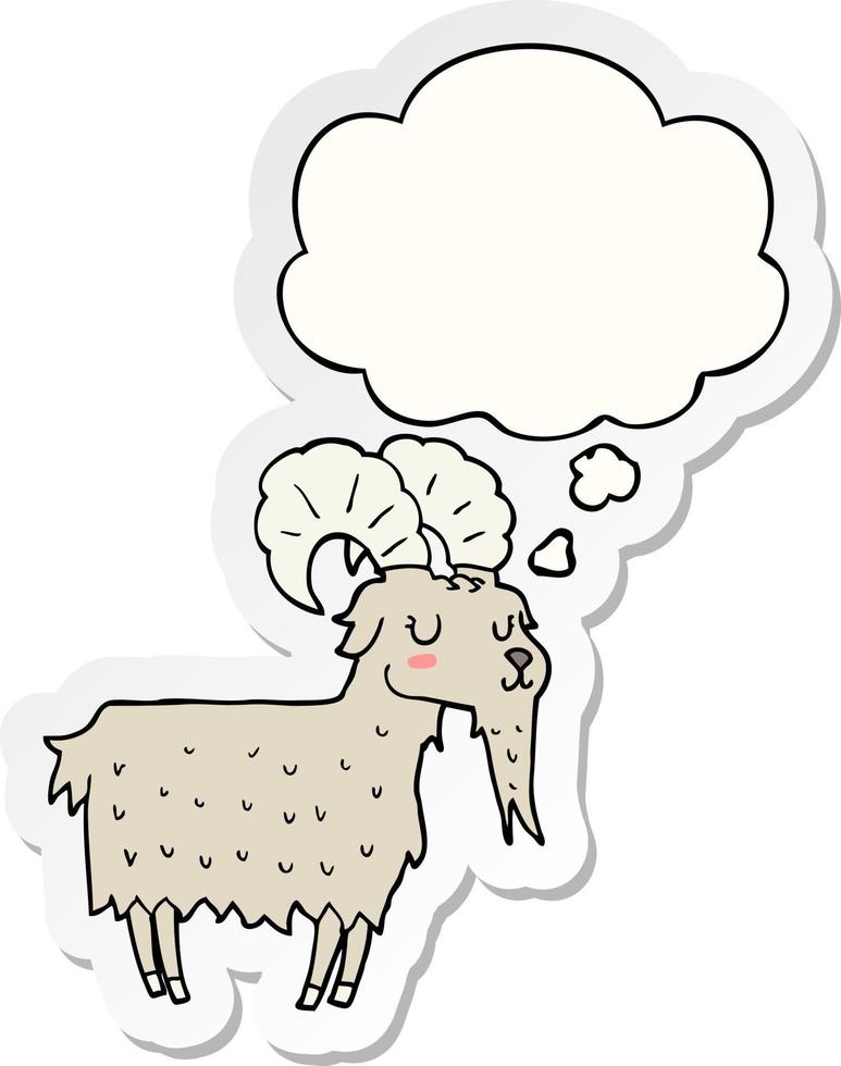 cartoon goat and thought bubble as a printed sticker vector