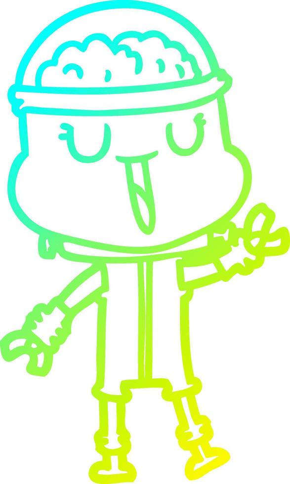 cold gradient line drawing happy cartoon robot vector