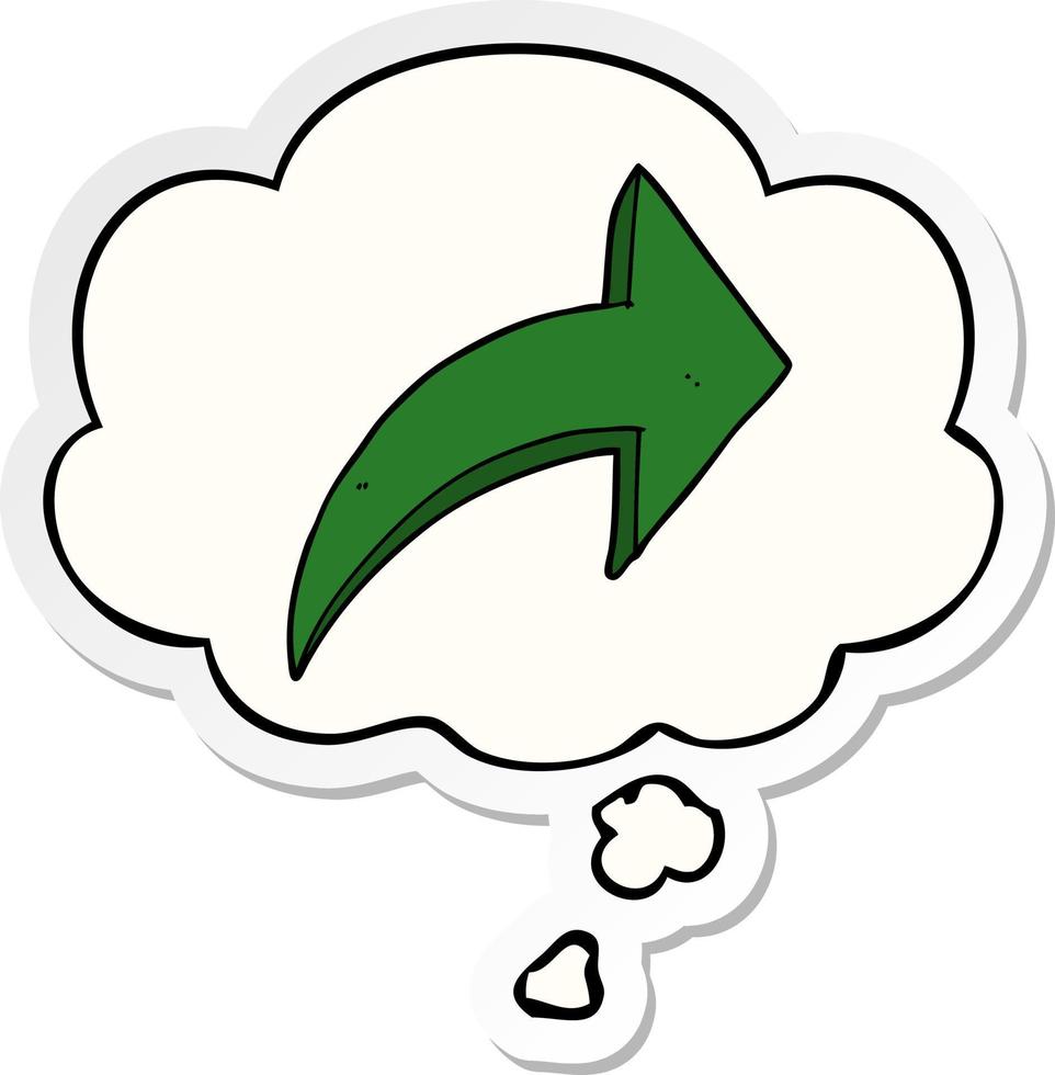 cartoon pointing arrow and thought bubble as a printed sticker vector