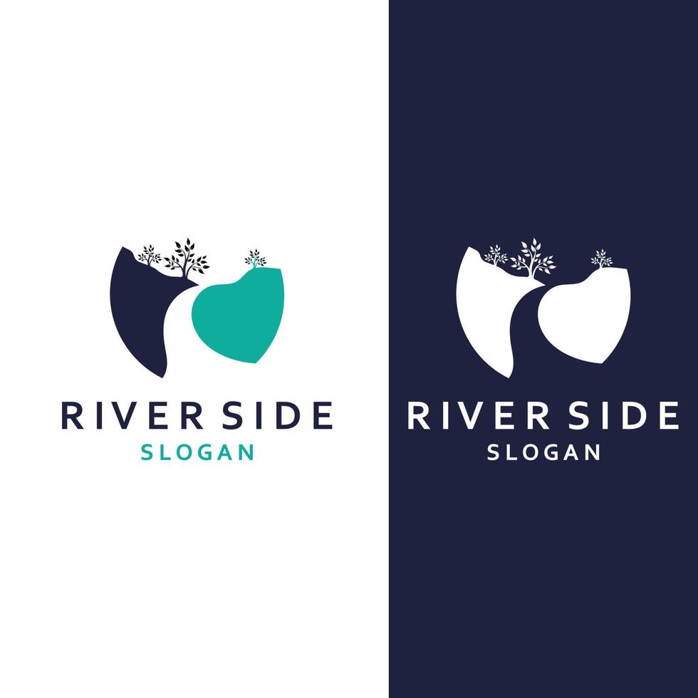 Logos of rivers, creeks, riverbanks and streams. River logo with combination of mountains and farmland with concept design vector illustration template.