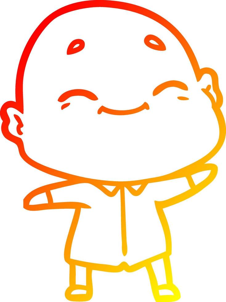 warm gradient line drawing happy cartoon bald man vector