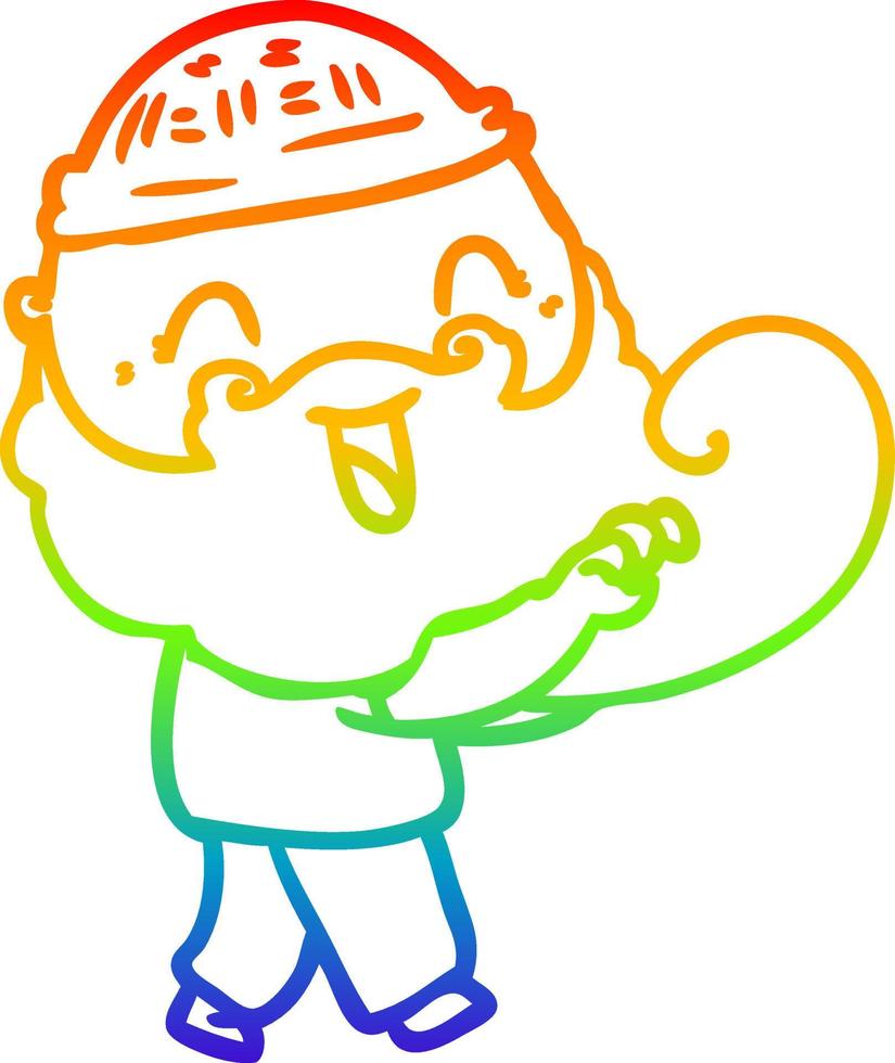 rainbow gradient line drawing happy bearded man grabbing vector