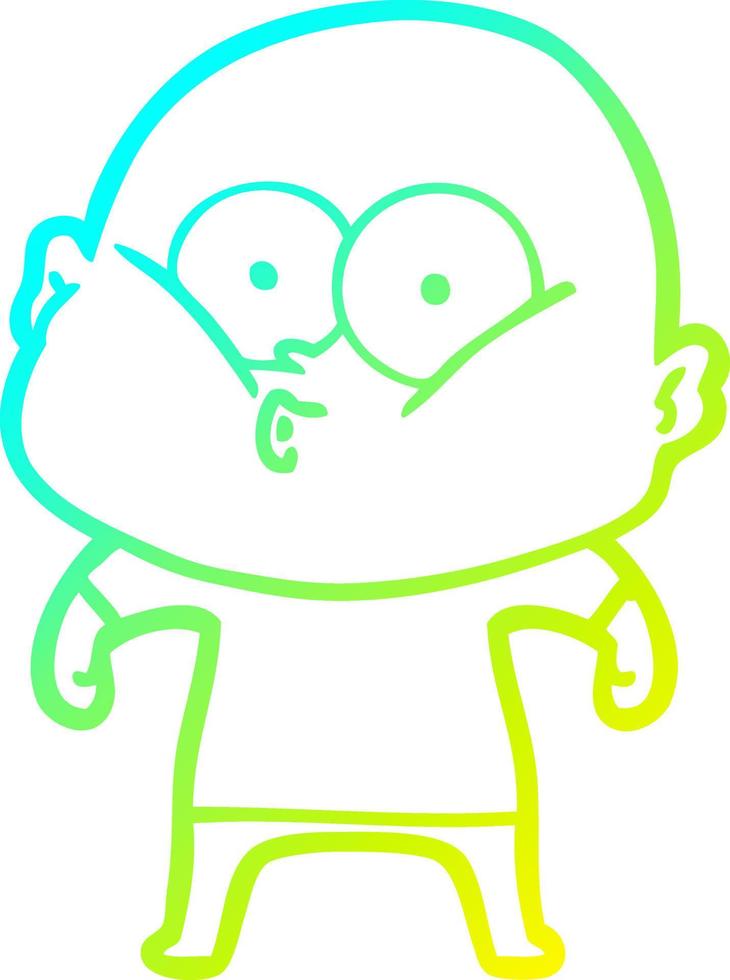 cold gradient line drawing cartoon bald man staring vector