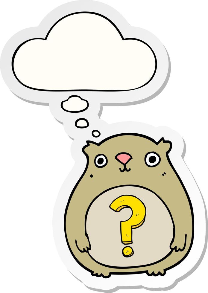 cartoon curious bear and thought bubble as a printed sticker vector