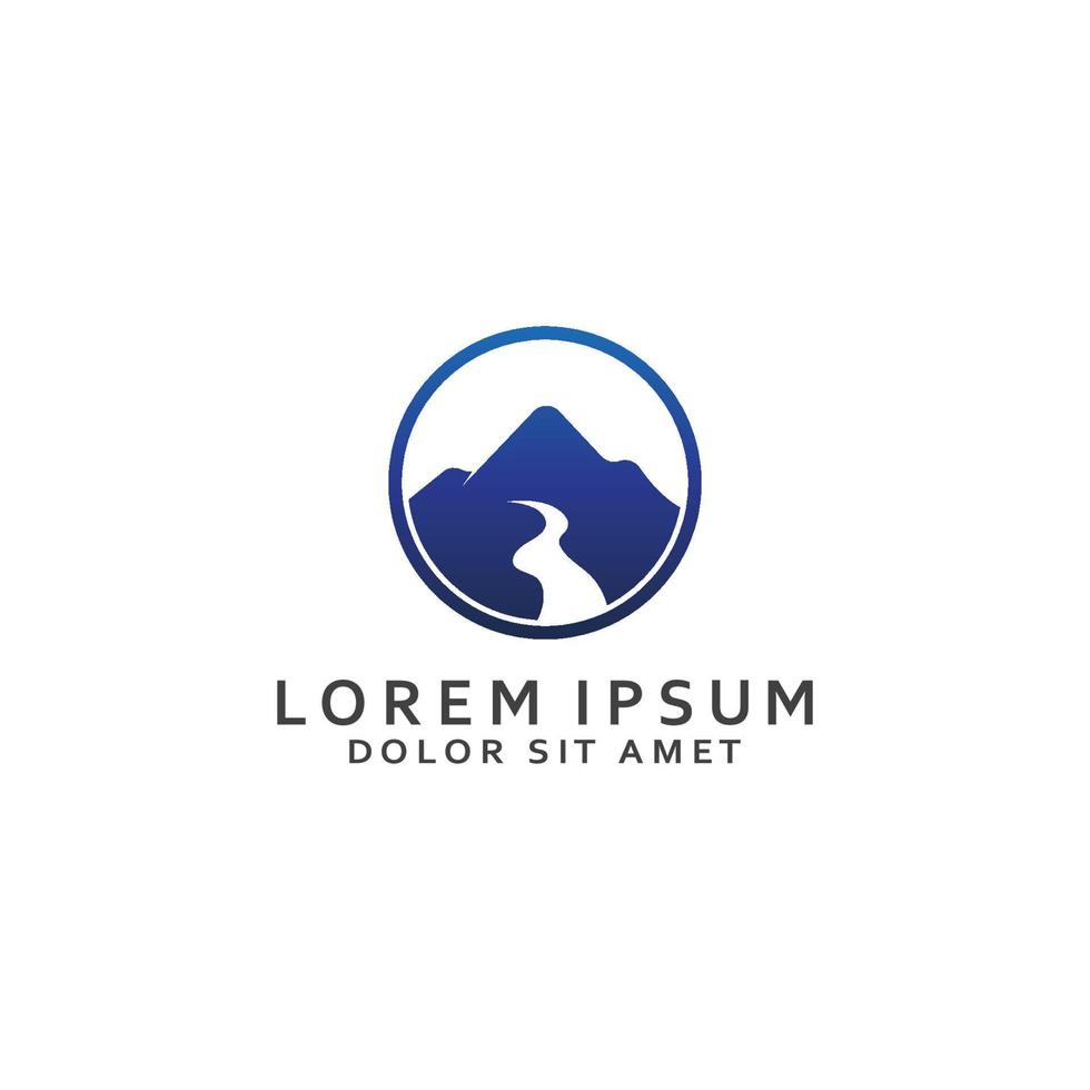 Logos of rivers, creeks, riverbanks and streams. River logo with combination of mountains and farmland with concept design vector illustration template.