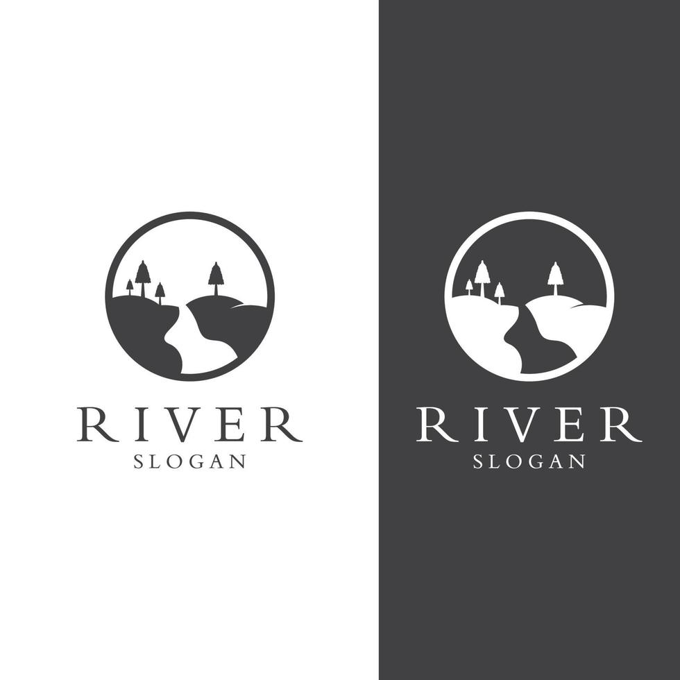 Logos of rivers, creeks, riverbanks and streams. River logo with combination of mountains and farmland with concept design vector illustration template.