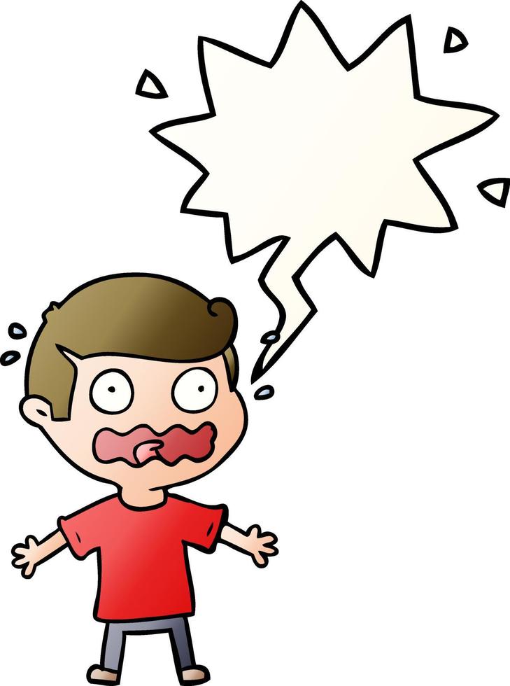 cartoon man totally stressed out and speech bubble in smooth gradient style vector