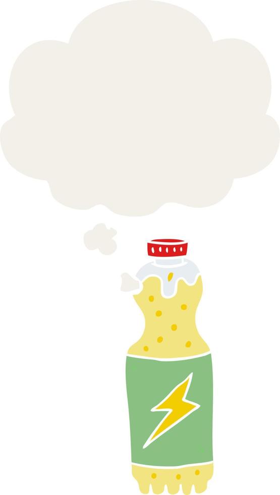 cartoon soda bottle and thought bubble in retro style vector