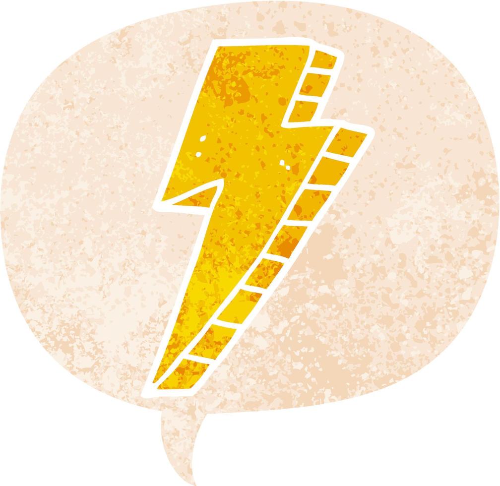 cartoon lightning bolt and speech bubble in retro textured style vector