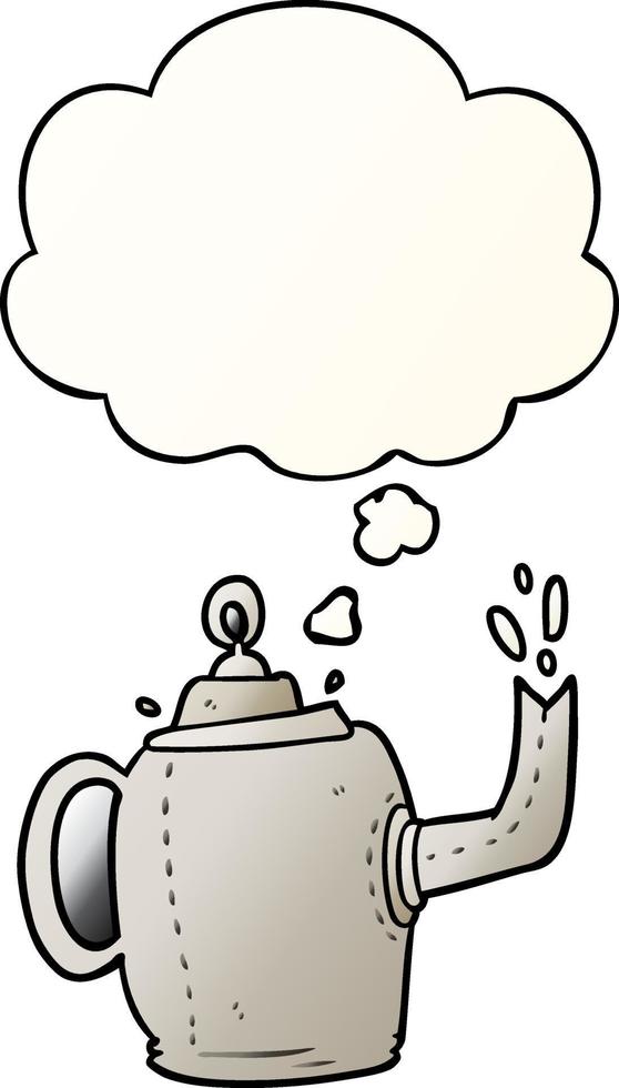 cartoon old kettle and thought bubble in smooth gradient style vector