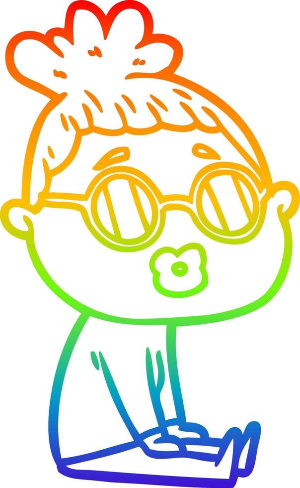 dibujo de línea de gradiente de arco iris mujer sentada de dibujos animados con gafas vector