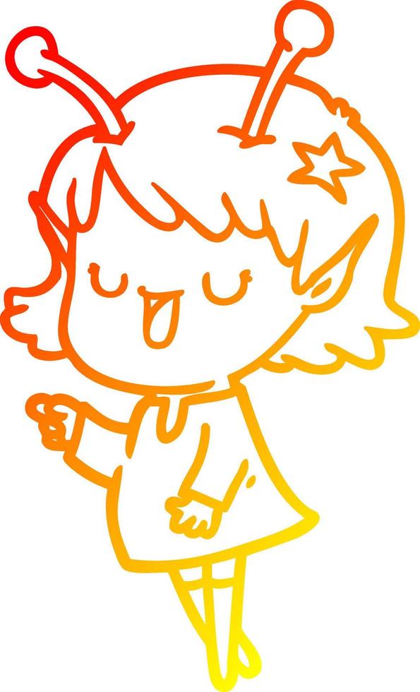 warm gradient line drawing happy alien girl cartoon vector