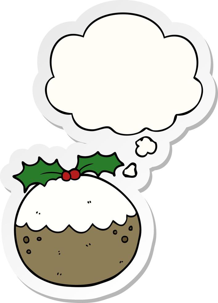 cartoon christmas pudding and thought bubble as a printed sticker vector