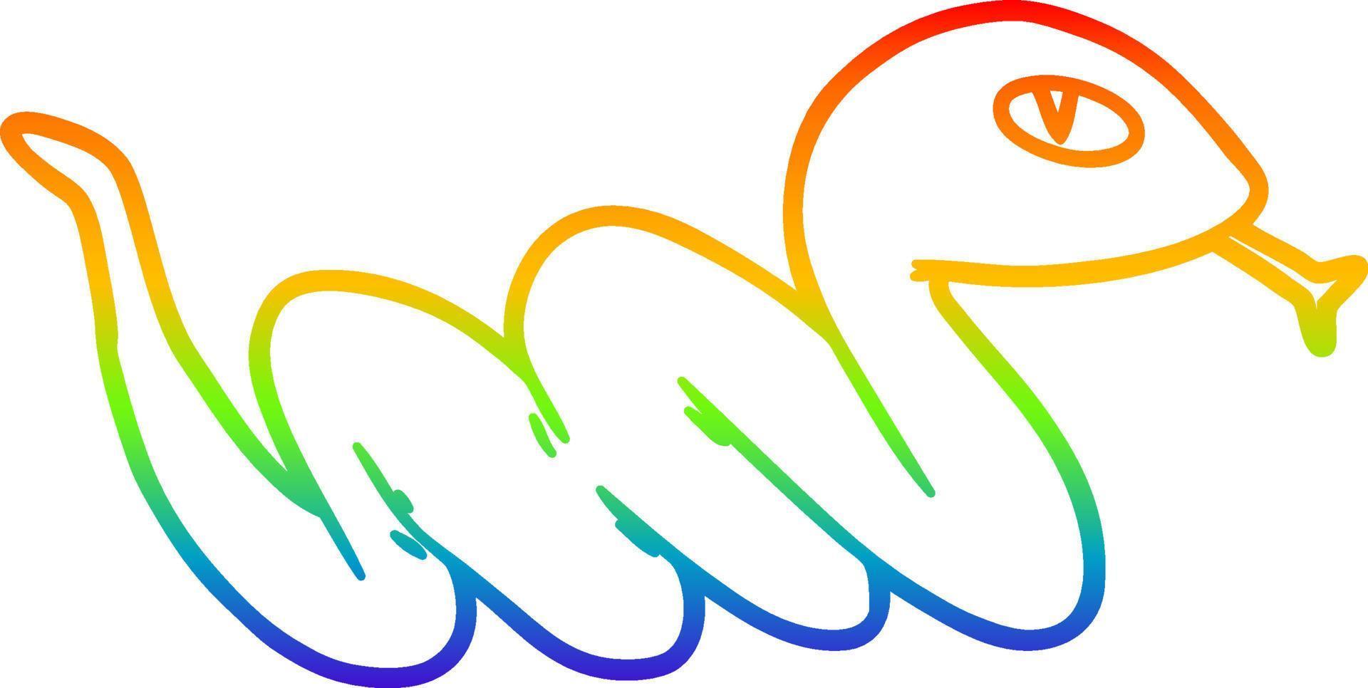 dibujo de línea de gradiente de arco iris serpiente deslizándose de dibujos animados vector