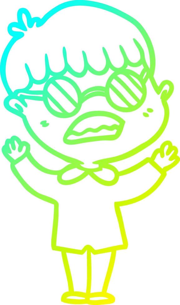 cold gradient line drawing cartoon boy wearing spectacles vector