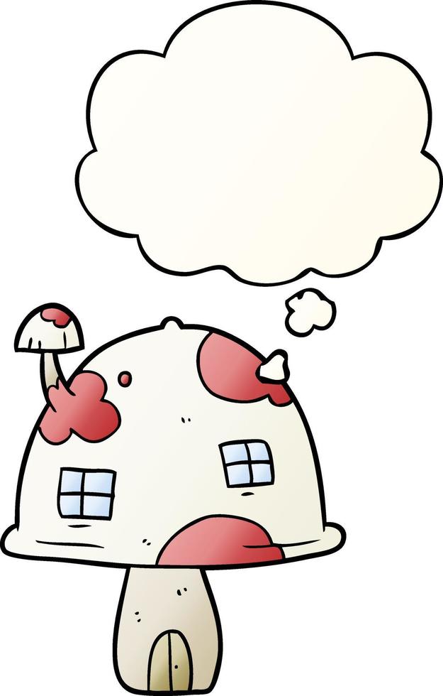 cartoon mushroom house and thought bubble in smooth gradient style vector