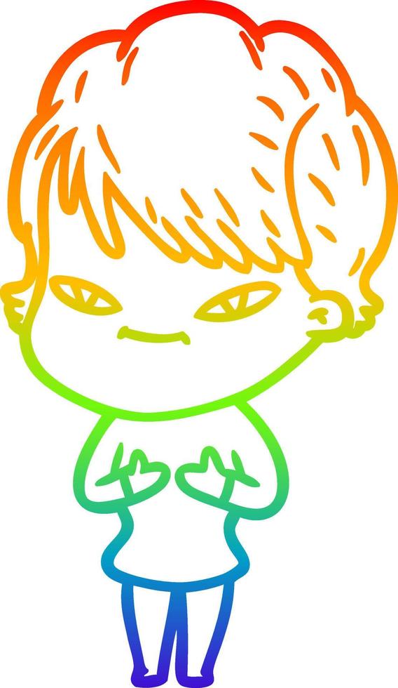 rainbow gradient line drawing cartoon happy woman vector