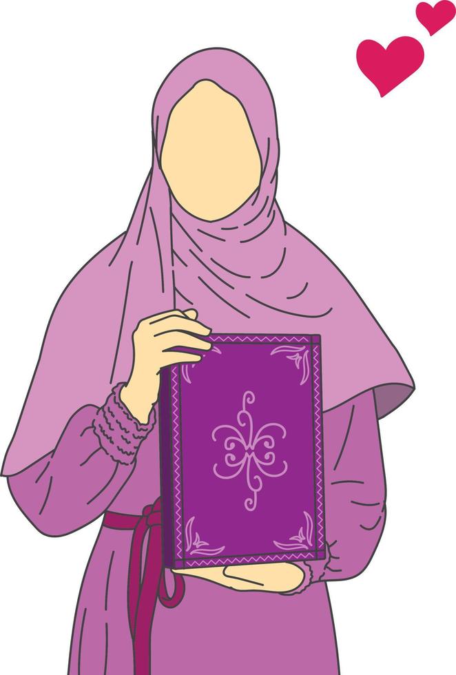 Muslim woman in elegant hijab holding a book vector