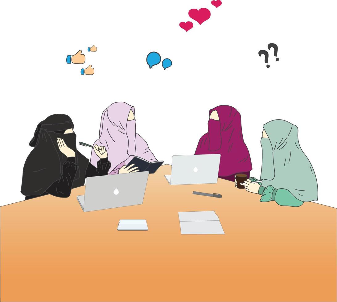 Muslim woman is working and having a meeting for business vector