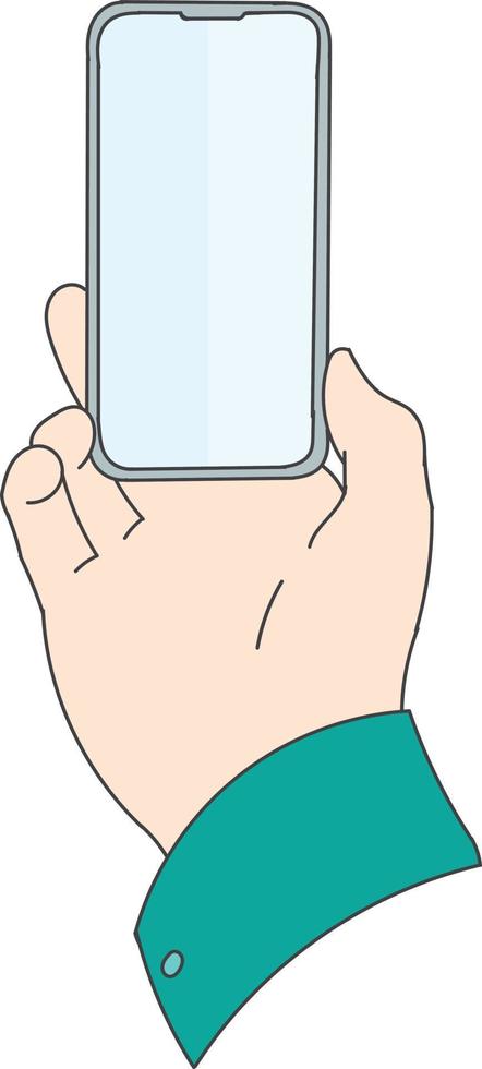 mano que sostiene el teléfono inteligente con pantalla en blanco vector