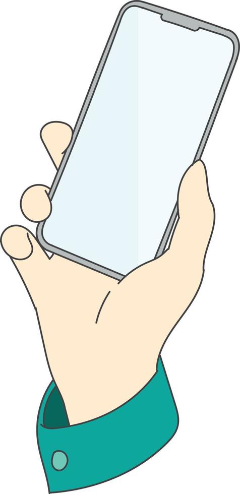 mano que sostiene el teléfono inteligente con pantalla en blanco vector