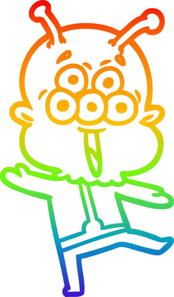rainbow gradient line drawing happy cartoon alien dancing vector