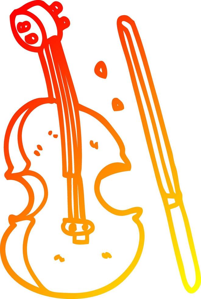 warm gradient line drawing cartoon violin and bow vector