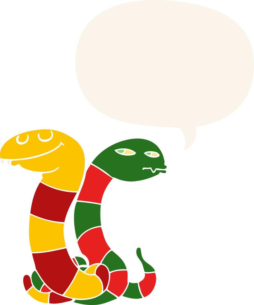 cartoon snakes and speech bubble in retro style vector