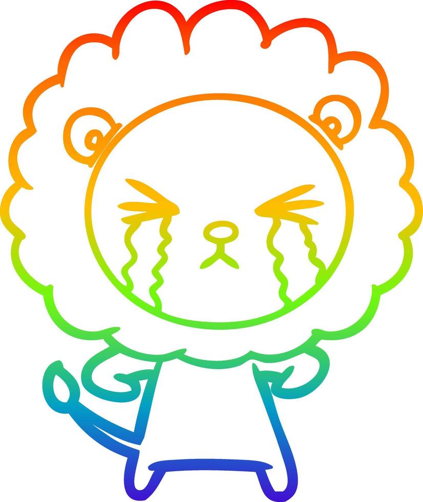 dibujo de línea de gradiente de arco iris león llorando de dibujos animados vector