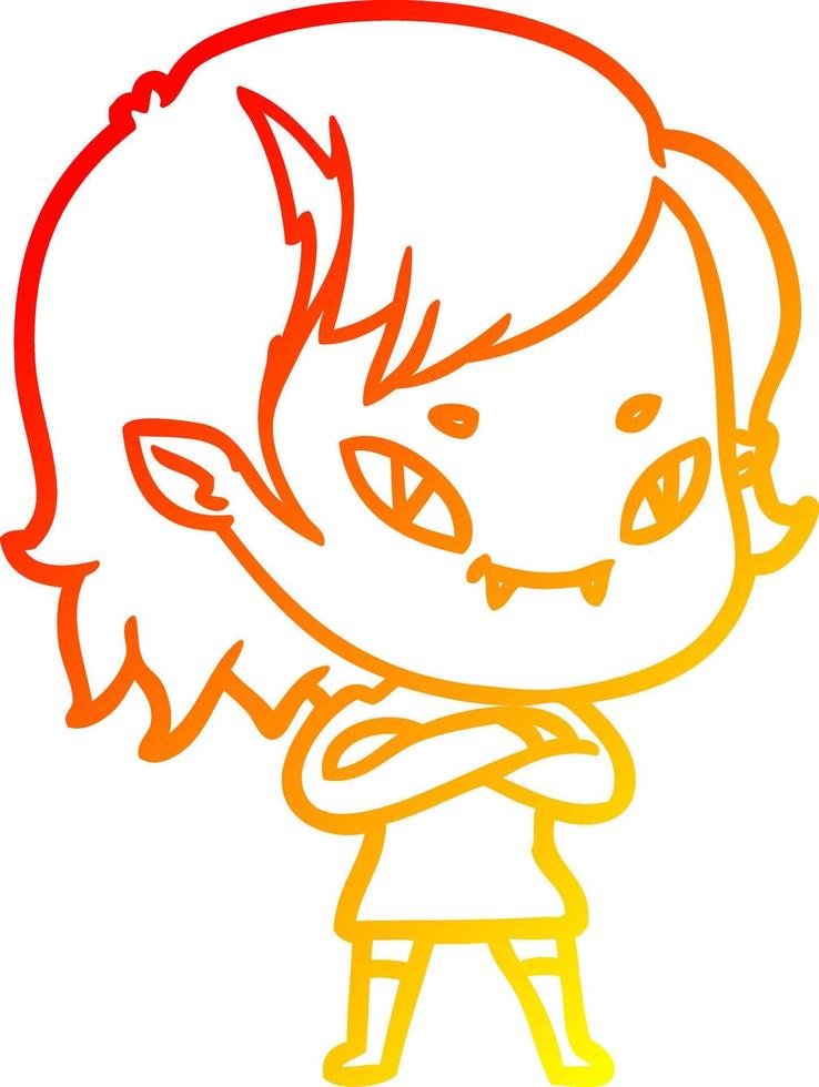 warm gradient line drawing cartoon friendly vampire girl vector