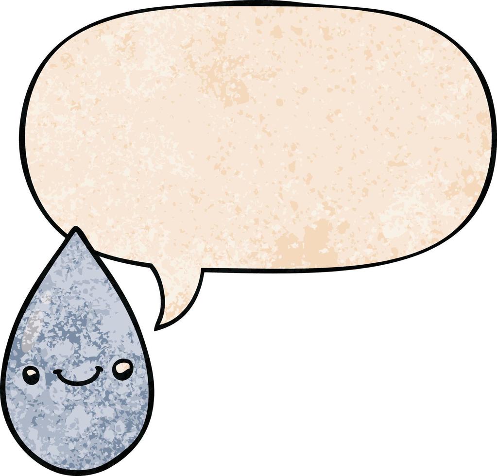 cartoon cute raindrop and speech bubble in retro texture style vector